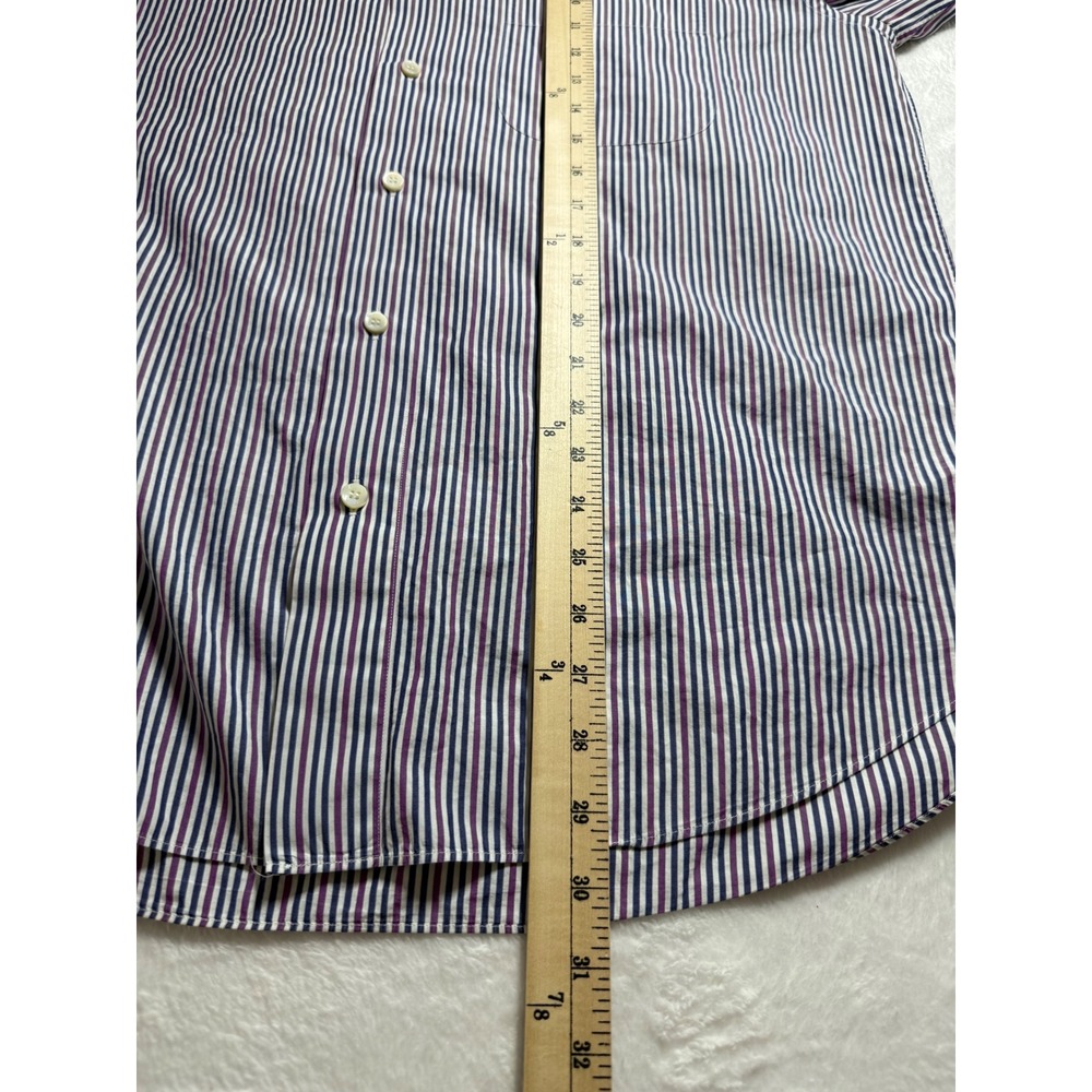 Brioni Mens Dress Shirt Large Purple Navy Blue Striped Cotton Long Sleeve Italy - Picture 7 of 7